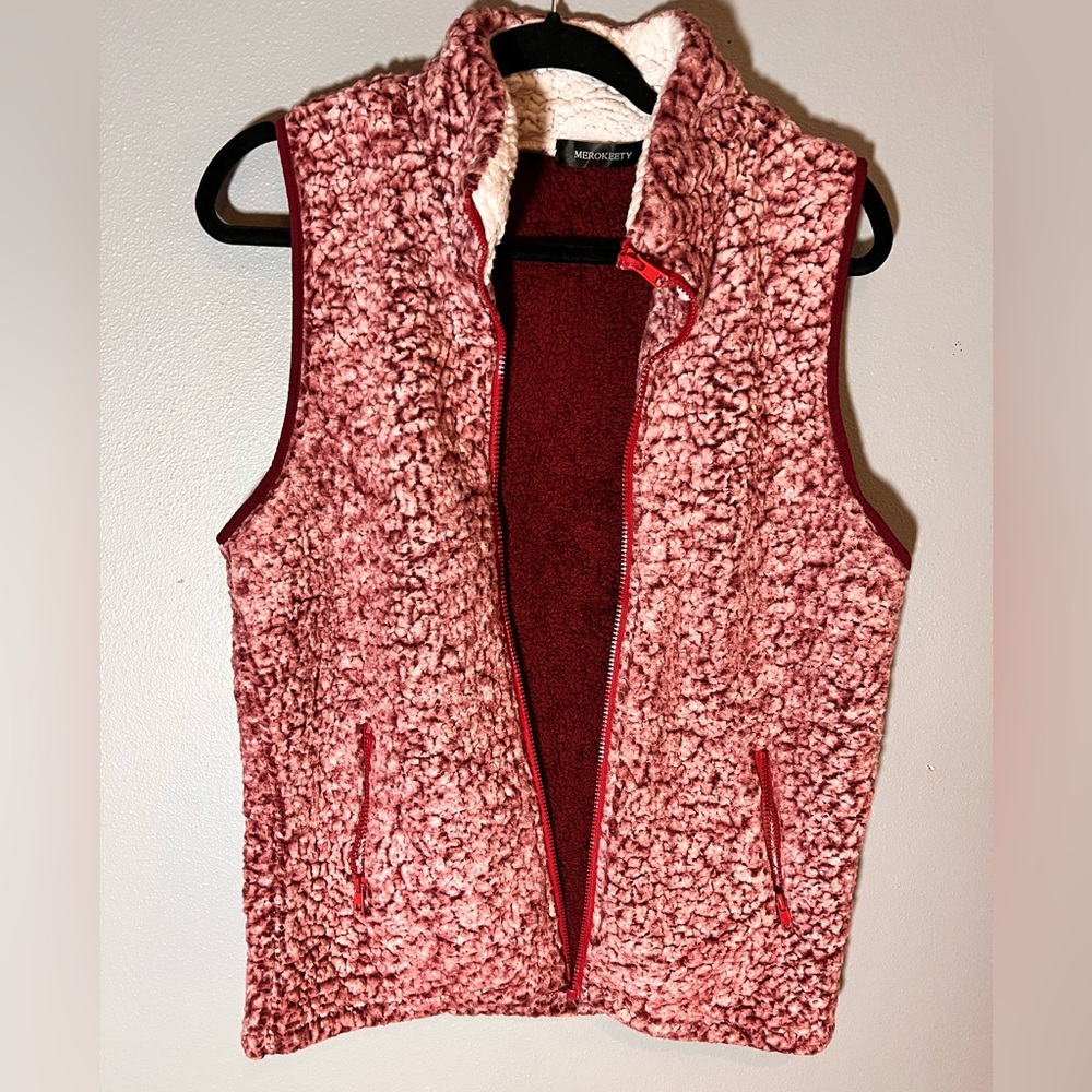 Merokeety Fleece Zipper Vest Burgundy/Maroon Sz M